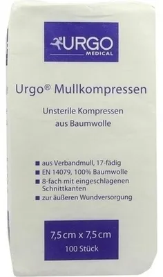 Obrázok produktu pre Urgo gázové kompresy 7,5x7,5 cm nesterilné 100 ks