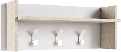 Produktbild von Garderobenleiste aus Holz mit 3 Haken, weiß und eichenfarbig