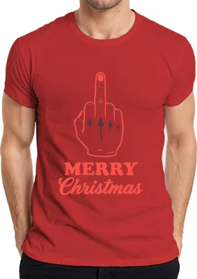 Produktbild von MERRY Christmas Mittelfinger frech sarkastisch Weihnachten lustig Herren T-Shirt, Rot, 3XL
