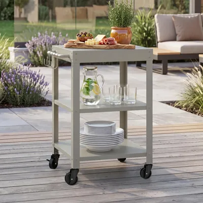 Imagen del producto de Carro de servicio para exteriores, modelo 'Bolognano', acero, 81 x 50 x 50 cm, color beige mate