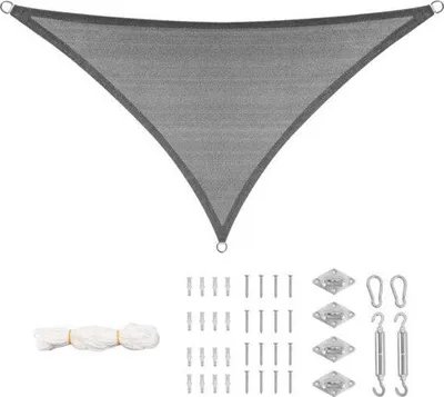 Immagine prodotto di Telo ombreggiante triangolare in HDPE resistente ai raggi UV – traslucido e robusto – elegante design grigio scuro – 4,2 x 4,2 x 6 m