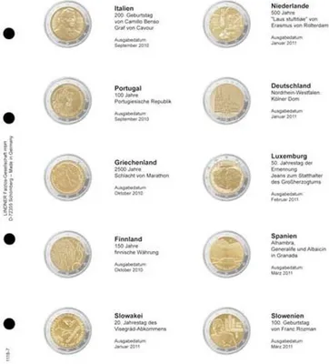 Produktbild von Lindner 1118-9 Vordruckblatt 2 EURO Gedenkmünzen chronologisch: Belgien 2011 - Spanien 2012