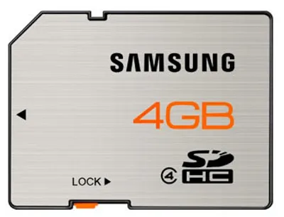 Produktbild von Samsung MB-SS4GA/EU, 4096 MB, Secure Digital High-Capacity (SDHC), 24 MB/s, 10000 Zyklen pro logischen Sektor, Silber, Schockresistent, Wasserfest