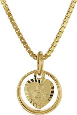 trendor 75260 Taufring mit Engel-Herz Gold 585 / 14K mit plattierter Halskette 1