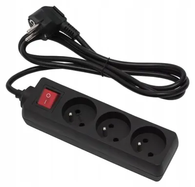 Produktbild von Verlängerungskabel mit Erdung und Schalter, schwarz, 3-fach, mit/ohne 1,5m, OMY 3x1, Elgotech EPS-301,5W-2