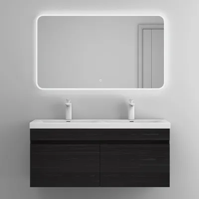 Image de doporro Meuble de Salle de Bain Noir Texturé Ensemble de 2 Pièces Meuble avec Lavabo 120cm Design Botanica avec 2 Grands Tiroirs