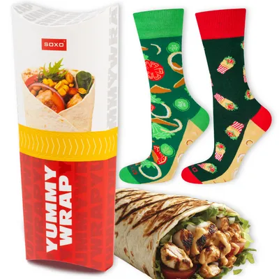 Produktbild von Bunte Herren-Socken Größe 40-45 WRAP von SOXO, lustige Socken für Männer, Geburtstagsgeschenk, Geschenk für den Freund