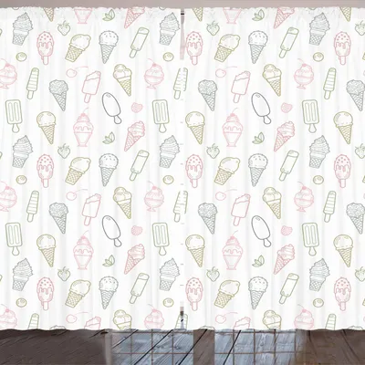 Obrázok produktu pre ARANDE ľadová záclona, rôzne druhy zmrzliny, pastelové farby, detský dizajn, retro vzory, 280 x 245 cm, viacfarebná