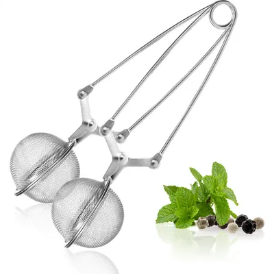 Produktbild von com-four® 2x Teezangen, Teeei in Kugelform aus rostfreiem Edelstahl 304, Teesiebe für losen Tee, Siebzange für Teeliebhaber