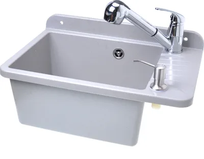 Produktbild von Ausgussbecken 505mm Waschbecken Spülbecken inkl. Ausziehbare Einhandmischer Granit Grau