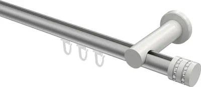 Produktbild von Interdeco Innenlaufstange / Gardinenstange mit Innenlauf Silbergrau / Weiß, Typ Platon Estana (Glitzerkappe), 20 mm Ø 1-läufig, 320 cm