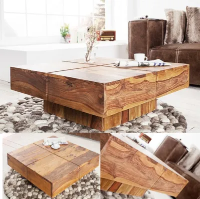 Produktbild von riess-ambiente Design Massivholz Couchtisch BOLT 70cm Sheesham stone finish Beistelltisch Tisch