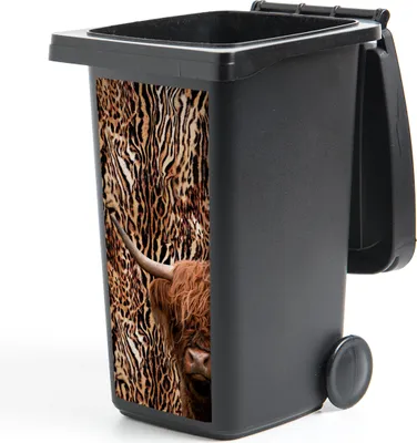 Produktbild von MuchoWow® Mülltonnenaufkleber Schottischer Highlander - Kuh - Pantherdruck 44x98 cm - Containeraufkleber - Aufkleber - Mülltonnen-Aufkleber