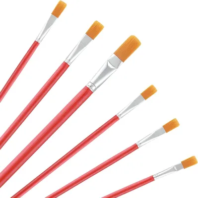 Produktbild von Breite Flache Pinsel Set, 6 Stück Flache Pinsel Kleine Künstlerpinsel Pinsel Detail Pinsel Set 6 Größen Nylon Malpinsel für Ölmalerei, Acrylmalerei, Gouachemalerei, Aquarellmalerei (Rot)