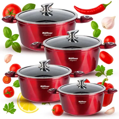 Image de Ensemble de casseroles - Ensemble de casseroles de cuisson - Casseroles - Casseroles compatibles avec les plaques à induction - Ustensiles de cuisine - Ensemble de 8 pièces