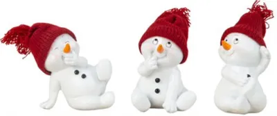 Produktbild von 3 Stück Schneemann Figuren rot sitzend 11,5cm Weihnachten Dekofigur Winterdeko