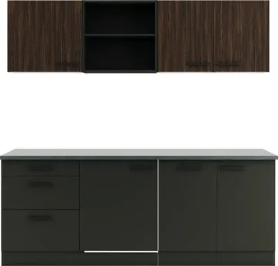 Produktbild von Optifit Küchenzeile ohne Geräte Rimini409/Madrid420 210 cm nussbaum anthrazit matt zerlegt Variante reversibel KPRM 2199