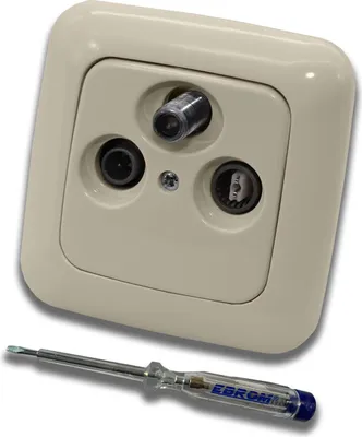Produktbild von Busch Jäger SET: Unterputz 3-Loch Dose 47-2150 MHz, Enddose - Stichdose, Radio/TV/SAT-Kompatibilität. Inkl. DURO2000 cremeweiß 1fach Rahmen + Abdeckung + EBROM Phasenprüfer zur Montage des Geräts