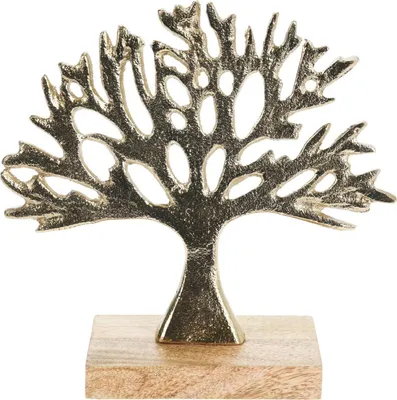 Image de H&S Decoration Décoration Arbre - Accent élégant en aluminium avec bois naturel de manguier - 25,5 cm