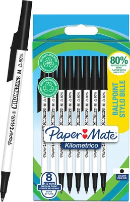 Image de PAPER:MATE 2187678 Paper:Mate stylo à bille Kilometrico, noir, blister de 8