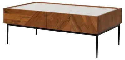 Produktbild von MASSIVMOEBEL24.DE Couchtisch Akazie 110x60x38 natur / weiß lackiert KARLSTAD #01