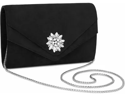 Immagine prodotto di Clutch da donna, effetto pelle scamosciata, borsa a tracolla, colore nero, dimensioni 24x3x16 cm