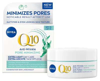 Produktbild von Nivea Q10 Wygładzenie Przeciwzmarszczkowy ekstra lekki krem na dzień SPF15, 50 ml
