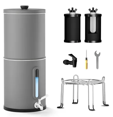 Image de Système de filtration d'eau par gravité - 8,5 litres - Gris - Acier inoxydable 304 - 3 étapes - Filtre à eau potable