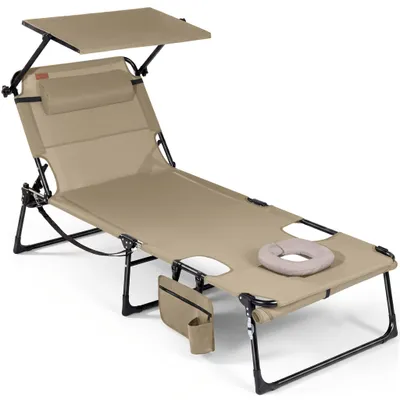 Produktbild von Sonnenliege klappbar mit Gesichtsaussparung – verstellbare Garten- und Campingliege bis 180 kg belastbar, beige