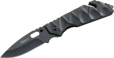 Produktbild von Alpino-Rettungsmesser, Stahl AISI 440, titan beschichtet,, Liner Lock, Aluminium-Griffschalen, Gurtschneider, Dorn