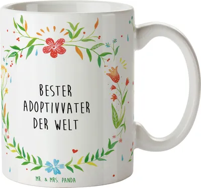 Produktbild von Mr. & Mrs. Panda Keramiktasse Adoptivvater - Geschenk, Kaffeebecher, Familie, adoptiert, Kleinigkeit, haferl, Tasse, Dankeschön, Kaffeetasse, mit Spruch, Becher, Mann