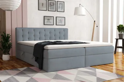 Produktbild von Boxspringbett Schlafzimmerbett DIAGO 180x200cm Stoff Castel Graublau
