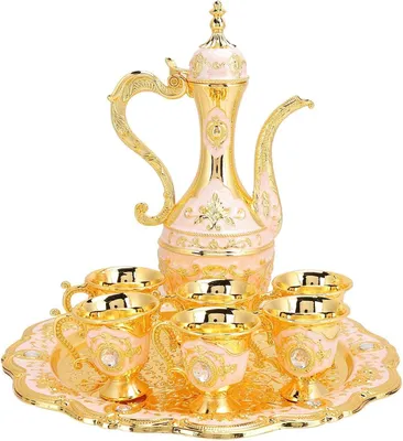 Productafbeelding van Thee service Vintage - Thee pot met 6 kopjes - Metalen set - Roestvrij staal - Duurzaam - Professionele klantenservice