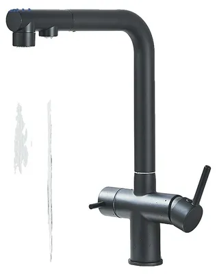 Produktbild von Gefilterter Wasserhahn, Ausziehbare Sprühdüse, Doppelgriff, Mattschwarz