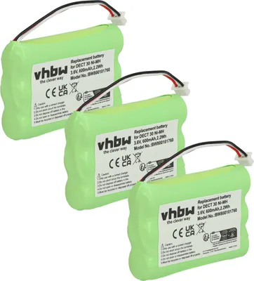 Produktbild von vhbw 3x Akku kompatibel mit Elmeg DECT 300, DECT 400, DECT 800 schnurlos Festnetz Telefon (600 mAh, 3,6 V, NiMH)