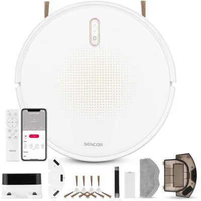 Obrázok produktu pre SENCOR SRV 4150WH, robotický vysávač s inteligentnou gyroskopickou navigáciou, 3000 Pa, HEPA filter, Wi-Fi aplikácia a diaľkové ovládanie, výdrž 130 minút, biela farba