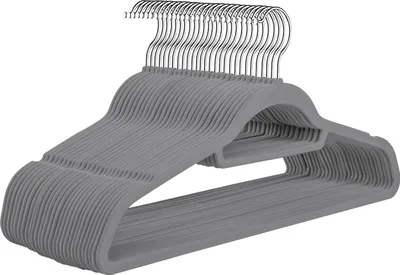 Produktbild von Schmaler, rutschfester Kleiderbügel aus Samt, Grau/Silber – 30er-Pack