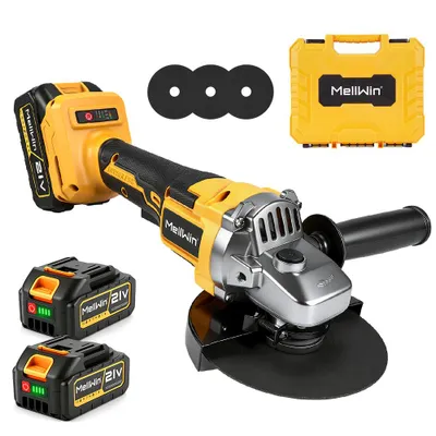 Zdjęcie produktu dla Akumulatorowa szlifierka kątowa 850 W, tarcza szlifierska 125 mm, 3 ustawienia prędkości, akumulatorowa szlifierka z 2 akumulatorami i walizką