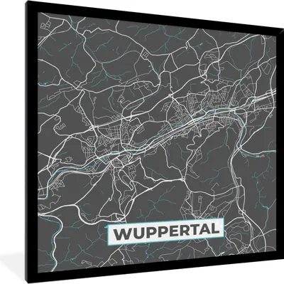 Produktbild von MuchoWow® Gerahmtes Poster Karte - Wuppertal - Blau - Stadtplan - Deutschland 40x40 cm - Poster mit Schwarzem Bilderrahmen Wandposter Rahmen Foto Bilder - Mit Rahmen - Wanddekoration Schlafzimmer
