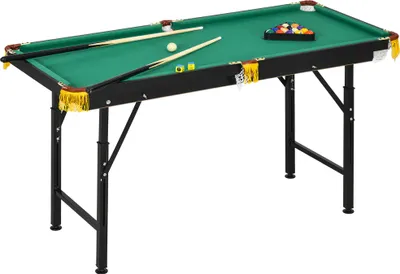Obrázok produktu pre Biliardový stôl SPORTNOW 4,6 ft skladací 140 x 63 x 55-75 cm biliardový stôl s príslušenstvom, trojuholník, 2 tága, 16 gúľ pre mládež, dospelých, oceľový, zelený