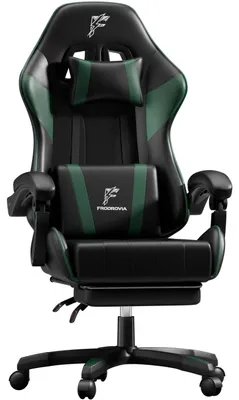 Zdjęcie produktu dla Ergonomiczne krzesło do gier - krzesło biurowe - podnóżek - podparcie dla głowy - regulacja wysokości - regulowane oparcie - wyściełane - czarne i zielone