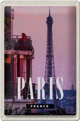 Produktbild von Blechschild Reise 20x30cm Paris France Sonnenuntergang Turm