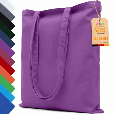 Produktbild von EllaTex Baumwolltasche 38x42 cm – Stoffbeutel aus 100% Baumwolle mit langen Henkeln, in Farbe: Orchidee