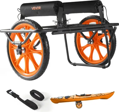 Zdjęcie produktu dla Wózek kajakowy VEVOR, 150 kg, wózek kajakowy z oponami z pełnej gumy 38,1 cm i paskiem napinającym, wózek do transportu kajaków, kanoe, paddleboardów, pontonów, sprzętu do sportów wodnych, 770x495x425 mm