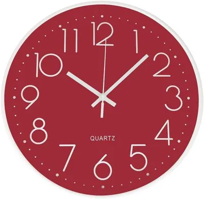 Productafbeelding van Moderne wandklok van kwartsglas, 30 cm, rood, stil, decoratief