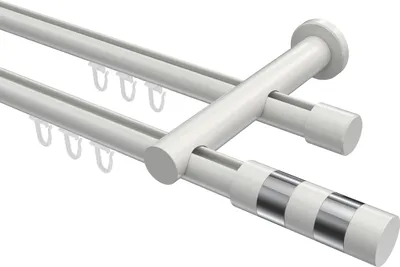 Produktbild von Interdeco Innenlaufstange / Gardinenstange mit Innenlauf Weiß, Typ Platon Mavell (Zylinder Bicolor), 20 mm Ø 2-läufig, 200 cm