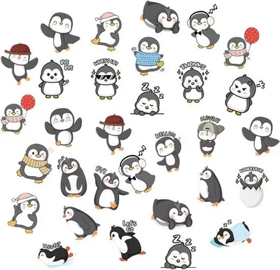Produktbild von Kleine Pinguin Sticker Set - Drei Dutzend Stifte - Stickers für Kinder - Laptop Sticker - Klebstoff Sticker für Kinderzimmer - Pinguin Sticker - 92 Stück