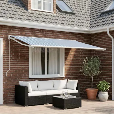 Zdjęcie produktu dla vidaXL Tkanina na markizę, niebiesko-biała, 600 x 350 cm, poliester