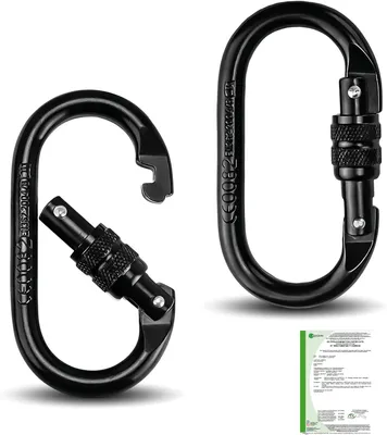 Produktbild von Karabinerhaken 25 kN, 2 Stück, zum Bergsteigen, Stahl, 2500 kg Belastbarkeit, schwarz
