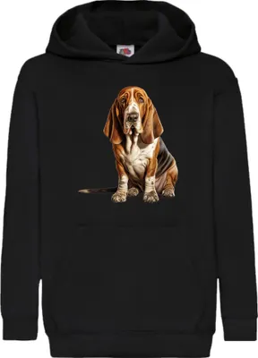 Zdjęcie produktu dla Dziecięca Bluza Z Kapturem Dogs Breeds Basset Hound Dog Breed 006, 5-6 Jahr - 116 / Czarny